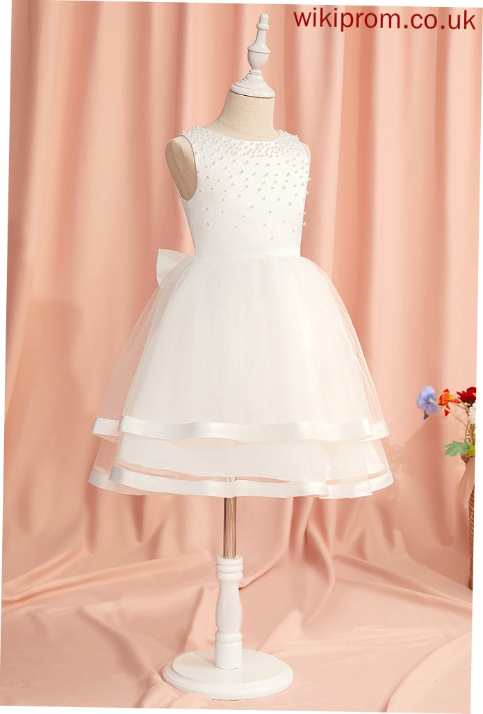 Beading/Bow(s) - Flower Ball-Gown/Princess Hayden Knee-length Neck Satin/Tulle With Sleeveless Girl Flower Girl Dresses Dress Scoop