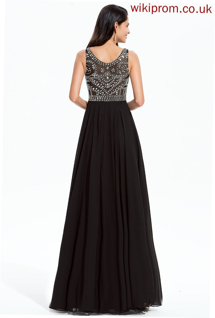 Chiffon A-Line Scoop Beading Prom Dresses Floor-Length Sequins Tara With