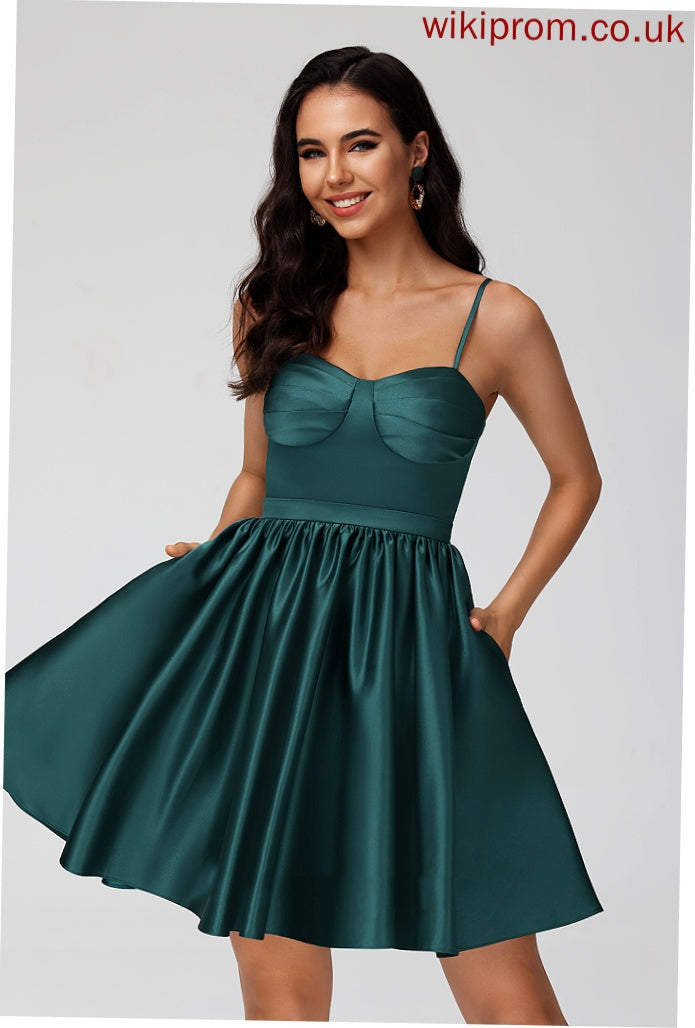 Satin With Short/Mini A-Line Ansley Dress Sweetheart Homecoming Dresses Homecoming Pockets