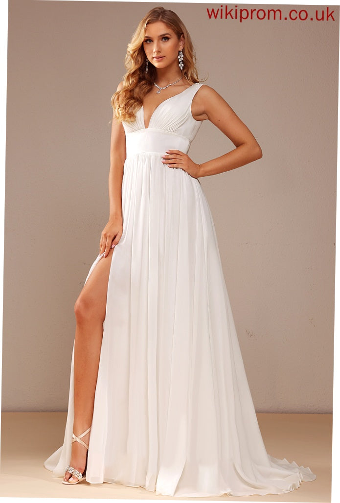 Sweep V-neck A-Line Chiffon Wedding Wedding Dresses Dress Katelynn Train