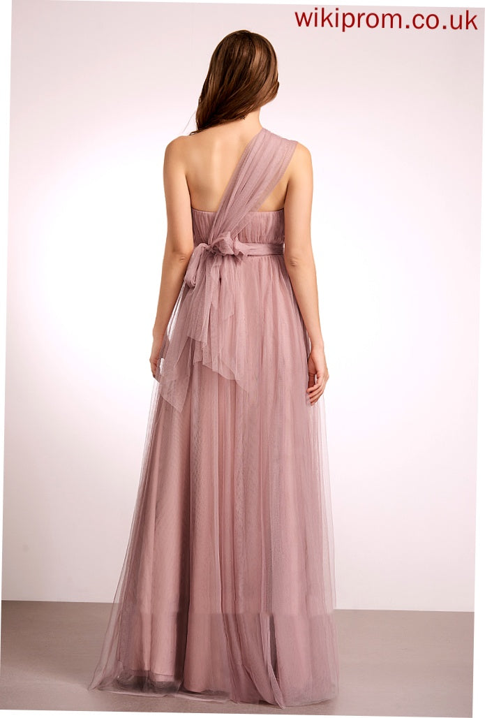 Tulle Silhouette One-Shoulder Off-the-Shoulder Neckline Floor-Length Fabric A-Line Straps Length V-neck Carlie Bridesmaid Dresses