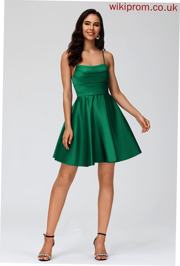 Cowl Pleated Short/Mini With Haley Satin Neck Homecoming Dresses Homecoming A-Line Dress