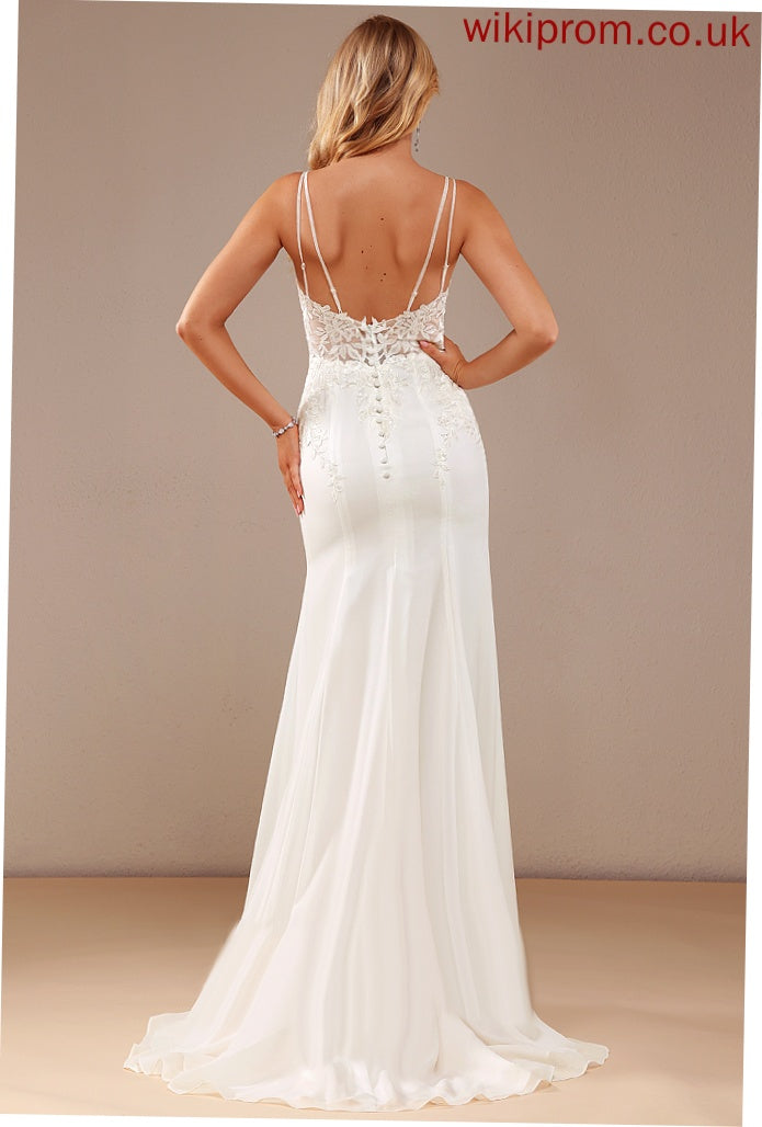 V-neck Trumpet/Mermaid Beading Wedding Wedding Dresses Court With Lace Train Dress Chiffon Kaitlin