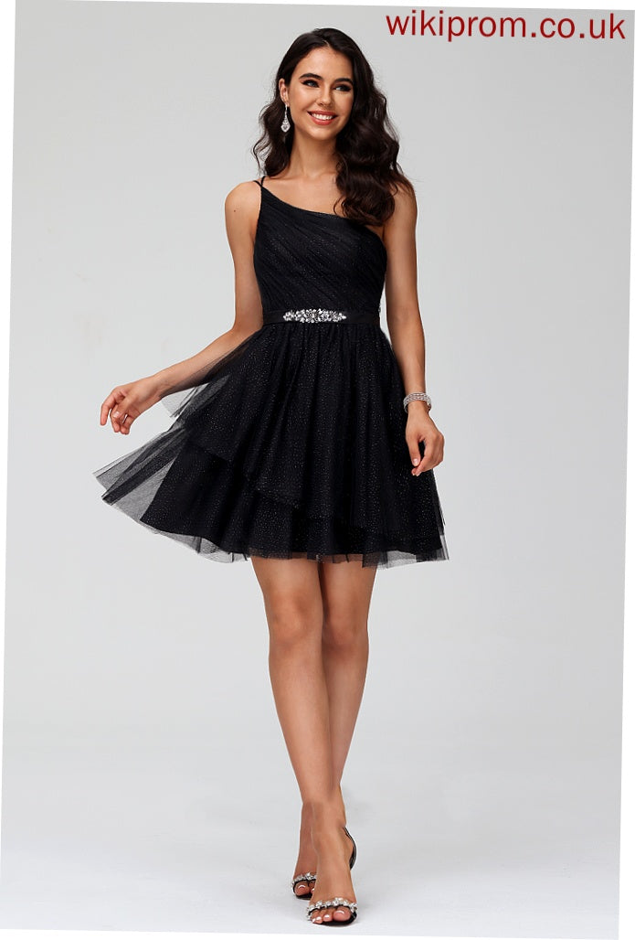 Tulle One-Shoulder Homecoming Dresses Short/Mini Dress With Taniya A-Line Sequins Homecoming Beading