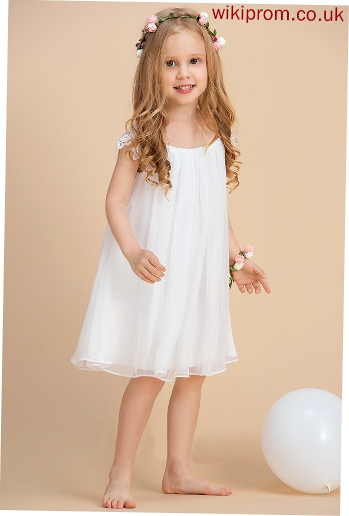 Neck Lace Kelly A-Line/Princess Chiffon Flower Girl Dresses Girl Tea-length Sleeveless With Dress Flower - Scoop