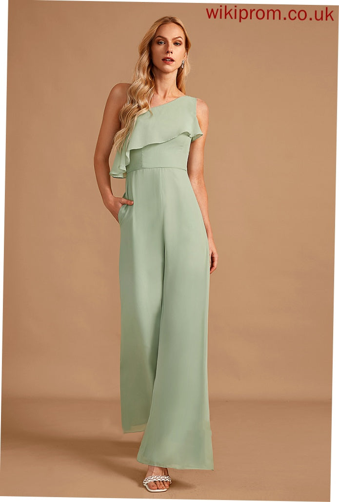 One-Shoulder Straps Fabric Neckline Floor-Length Embellishment Ruffle Length Mckayla Spaghetti Staps Natural Waist Half Sleeves Bridesmaid Dresses