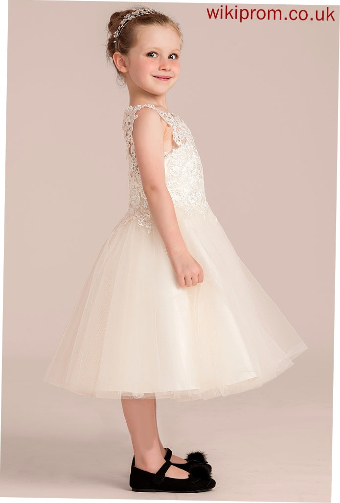 Hole Sleeveless Neck Scoop Flower Girl Dresses Flower Dress Back - Sheila Tulle/Lace Girl Knee-length A-Line With