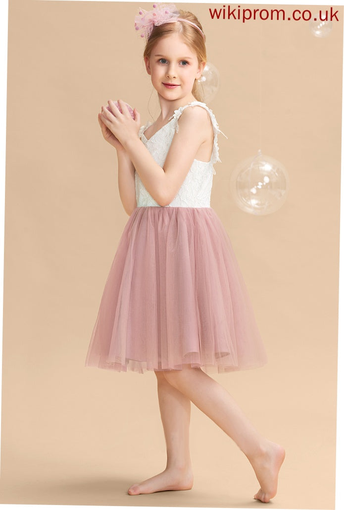 '- Flower Girl Dresses Dress Girl Flower A-Line Elvira Knee-length Tulle/Lace Sleeveless V-neck