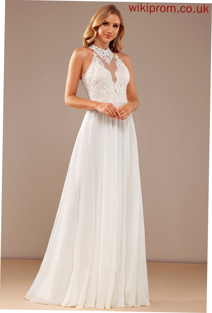 Dress Floor-Length With A-Line Chiffon Beading Lace Kendal Sequins Wedding Dresses Wedding Neck High