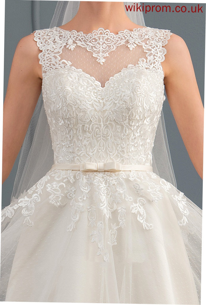 Kenley Bow(s) Tulle Wedding Dresses Satin With A-Line Lace Dress Wedding Knee-Length Illusion