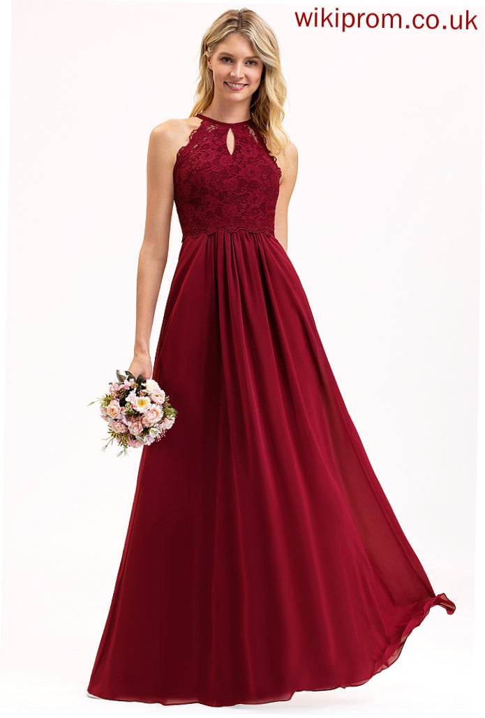 Lace Chiffon Scoop Angie A-Line Prom Dresses Floor-Length