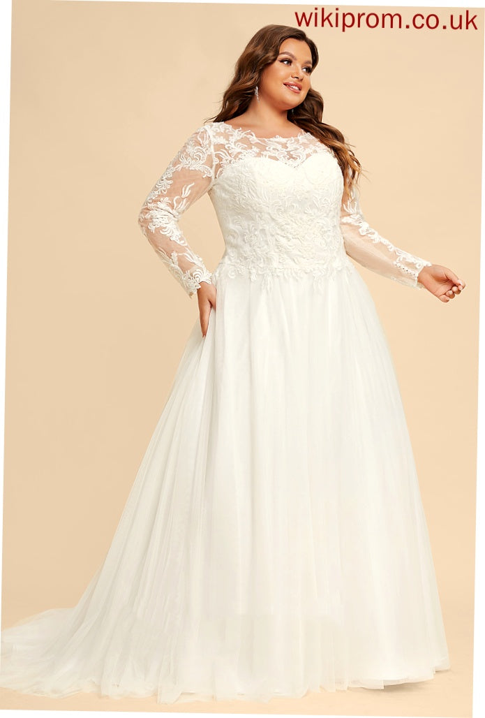 Lace Train Wedding Dresses Sweep Wedding Ball-Gown/Princess Helen Dress Tulle