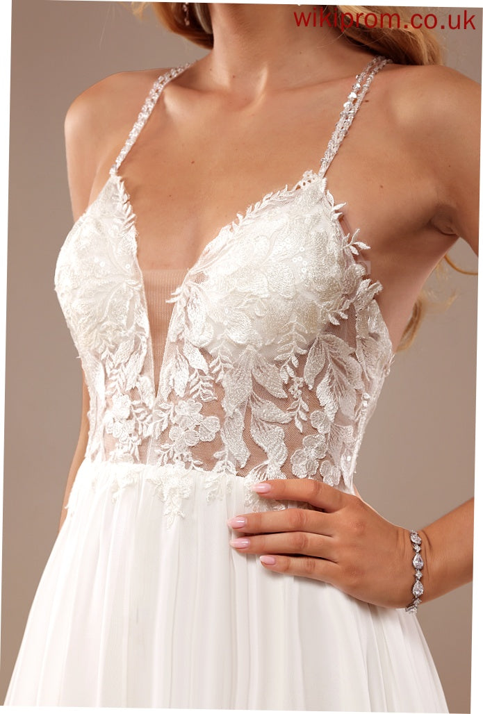 With V-neck A-Line Sweep Lace Train Lace Sequins Dress Wedding Chiffon Beading Wedding Dresses Dakota