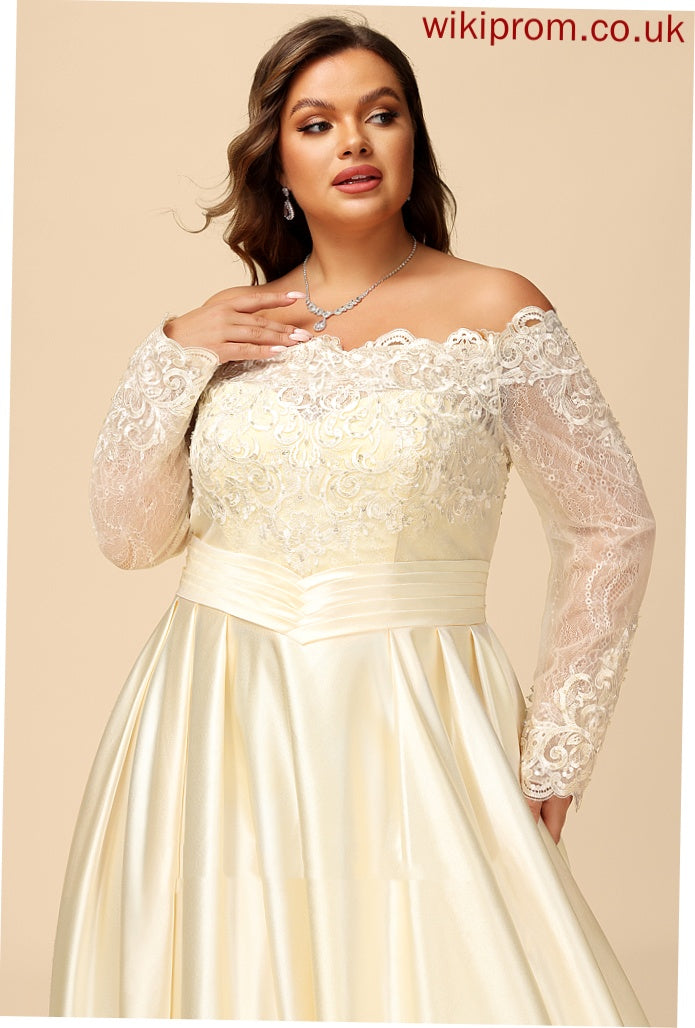 With Beading Off-the-Shoulder Wedding Dresses Dress Lace Satin Ball-Gown/Princess Wedding Sweep Elaina Sequins Train