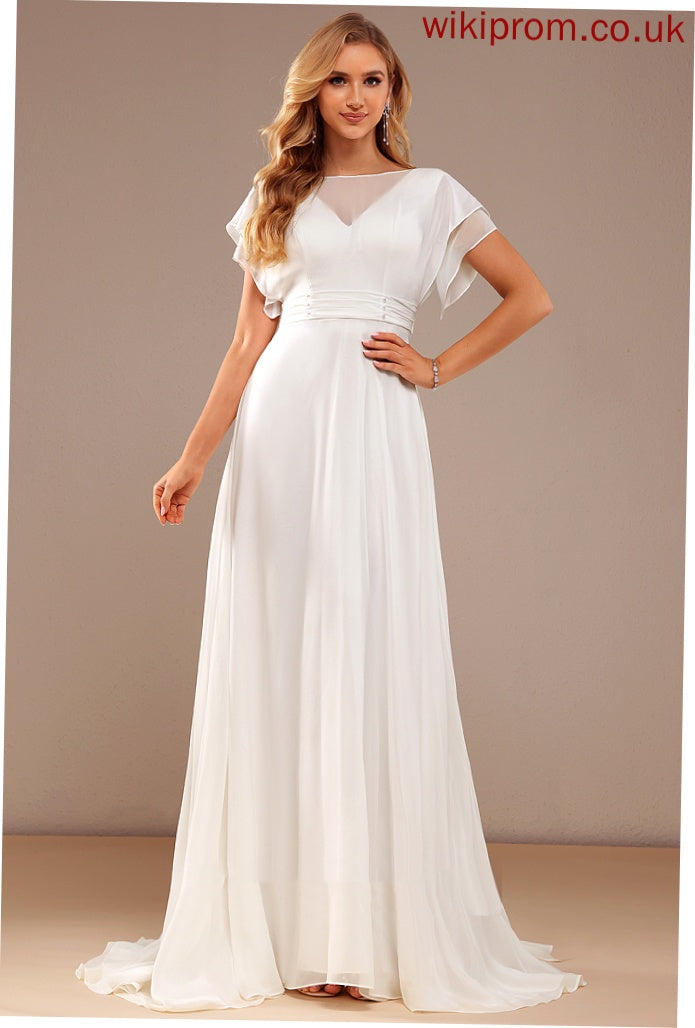 Train Britney Neck Scoop Chiffon With Wedding Sweep A-Line Beading Dress Wedding Dresses