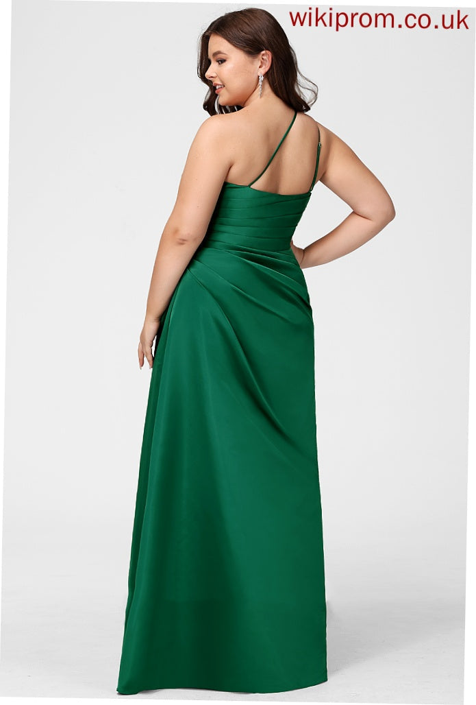 One-Shoulder A-Line Neckline SplitFront Fabric Floor-Length Silhouette Embellishment Length Scarlet Bridesmaid Dresses