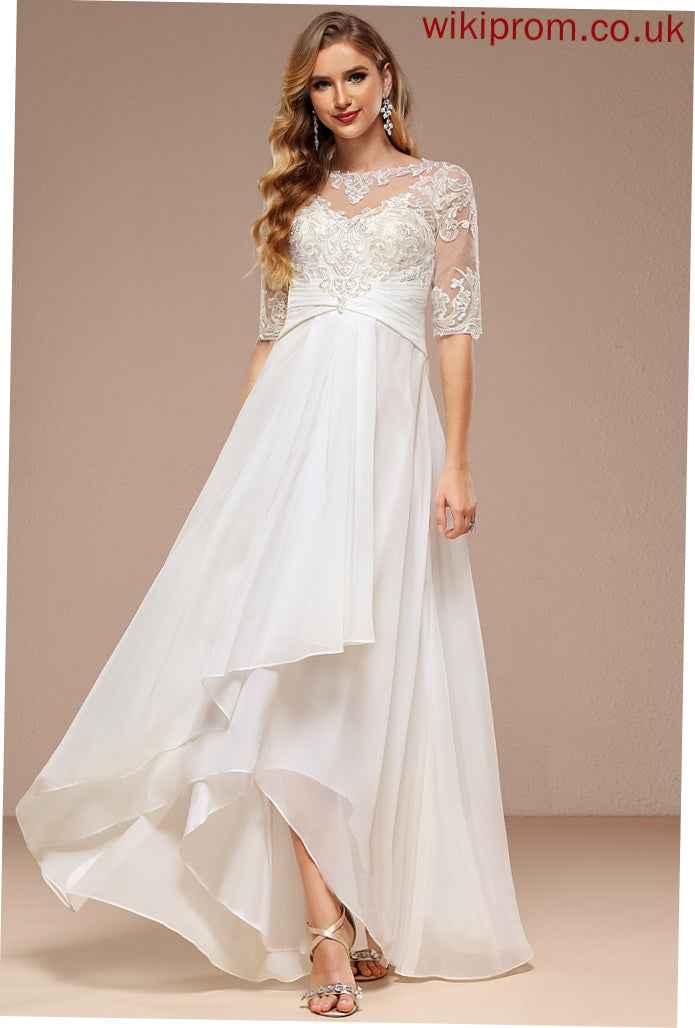 A-Line Wedding Neck Wedding Dresses Lace Dress Julia Asymmetrical Boat Chiffon