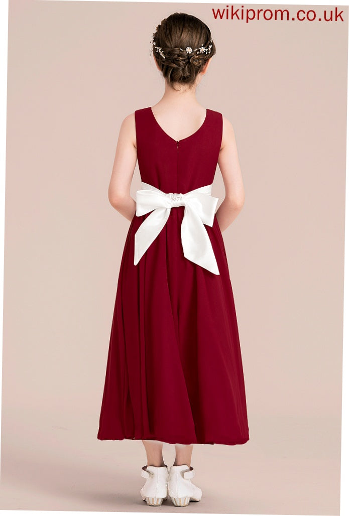 Scoop Chiffon With Junior Bridesmaid Dresses Empire Selina Bow(s) A-Line Ankle-Length Sash Neck