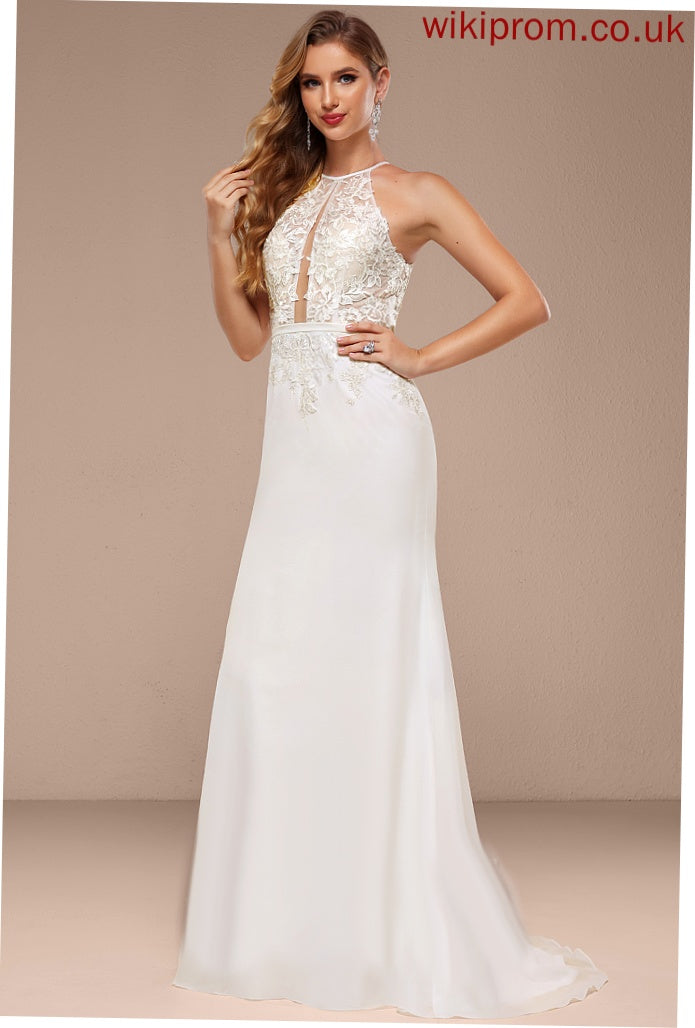 Halter Sweep Wedding Lace Sequins Trumpet/Mermaid Wedding Dresses Chiffon With Dress Train Nell