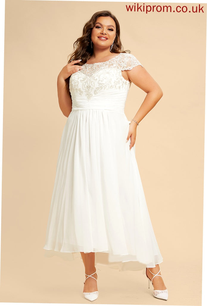 Lace Scoop Dress Neck Chiffon A-Line Alina Asymmetrical Wedding Wedding Dresses