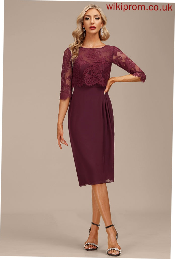 Lace Cocktail Sheath/Column Knee-Length Scoop Zariah Chiffon Dress Ruffle With Neck Cocktail Dresses