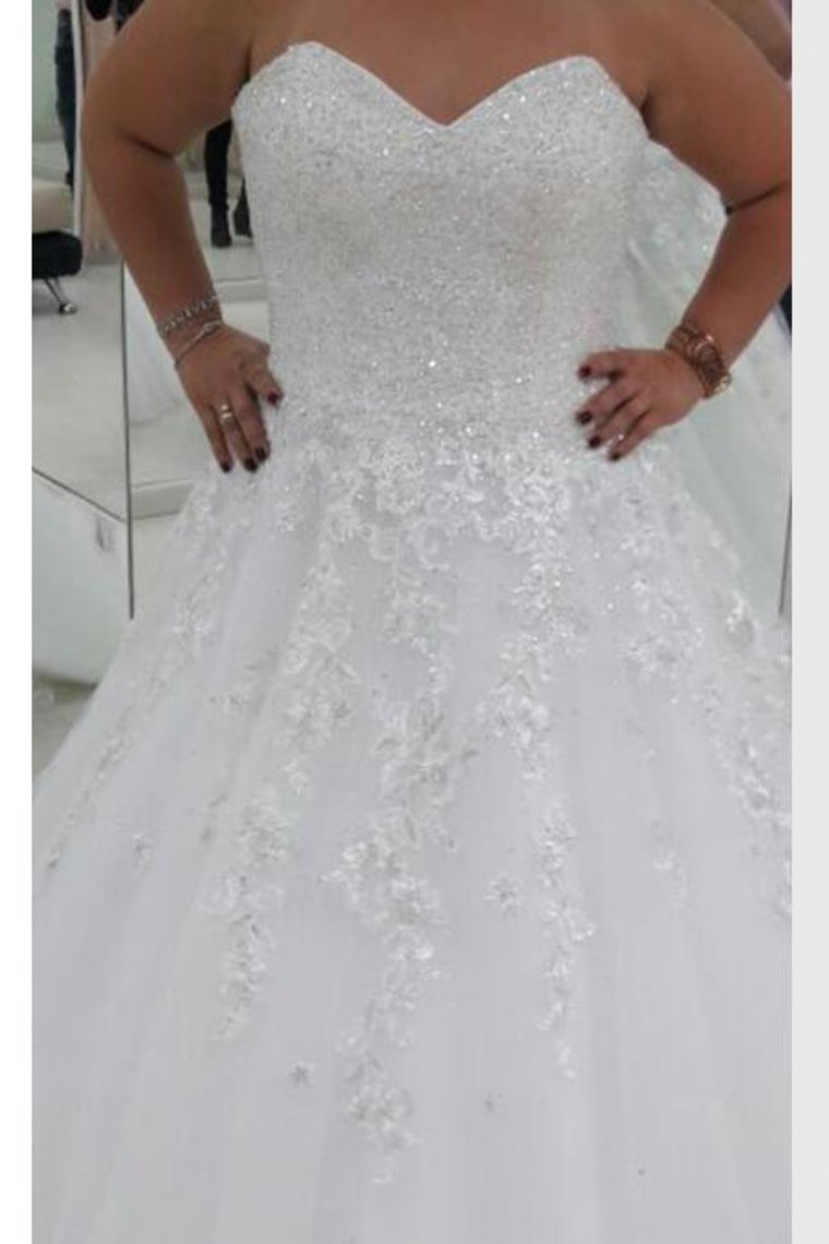 Wedding Dresses Sweetheart Tulle A Line With Applique And Beads Lace Up