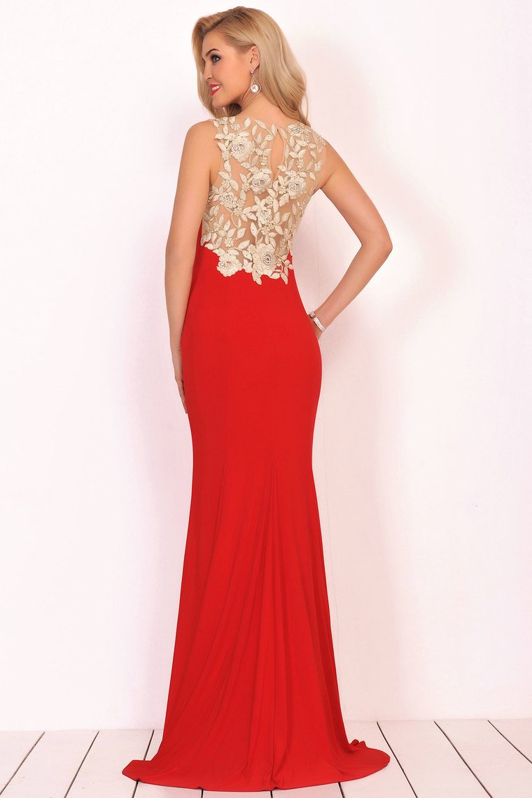 Sexy V Neck Prom Dresses Mermaid Spandex With Appliques Sweep Train