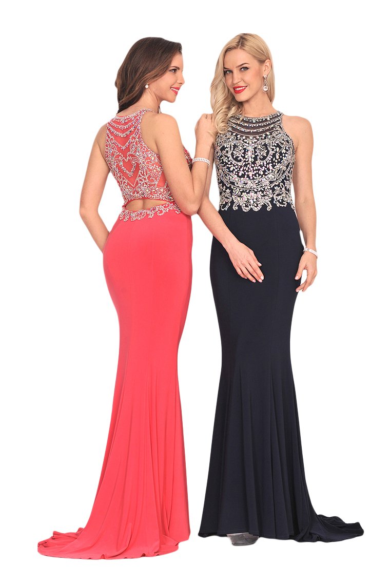 Spandex Scoop With Beading Prom Dresses Mermaid Sweep Train