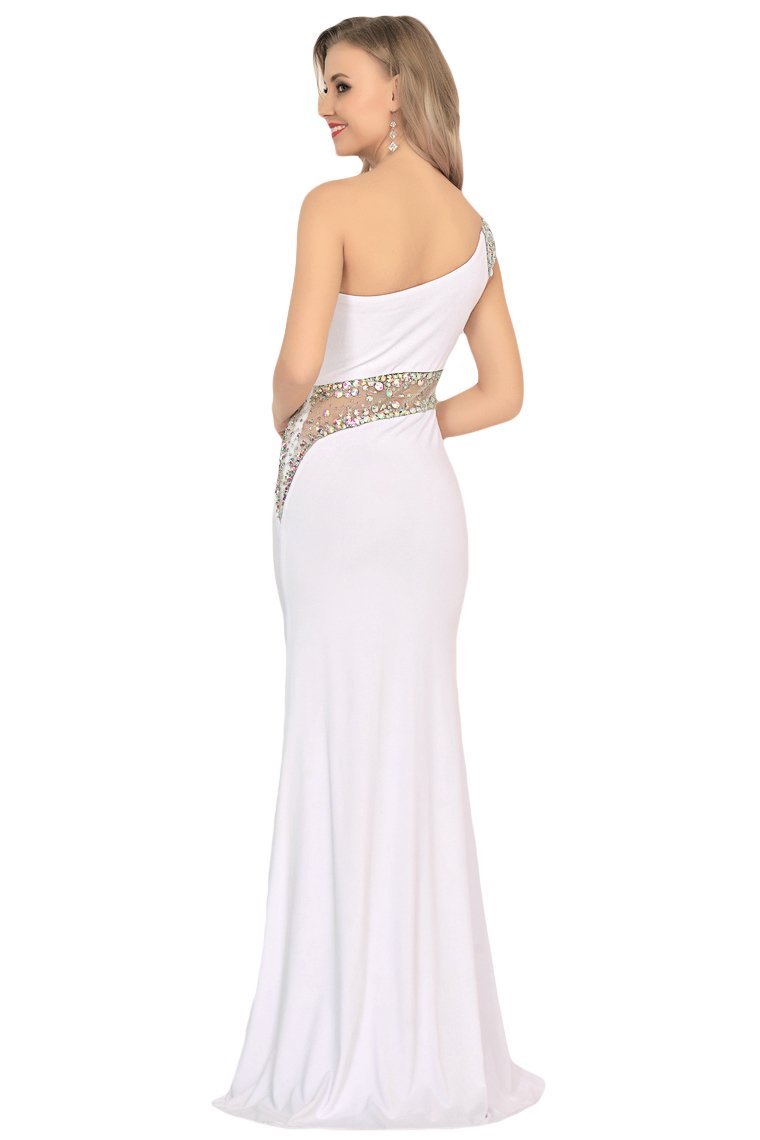 Spandex One Shoulder Mermaid Sweep Train Prom Dresses With Slit