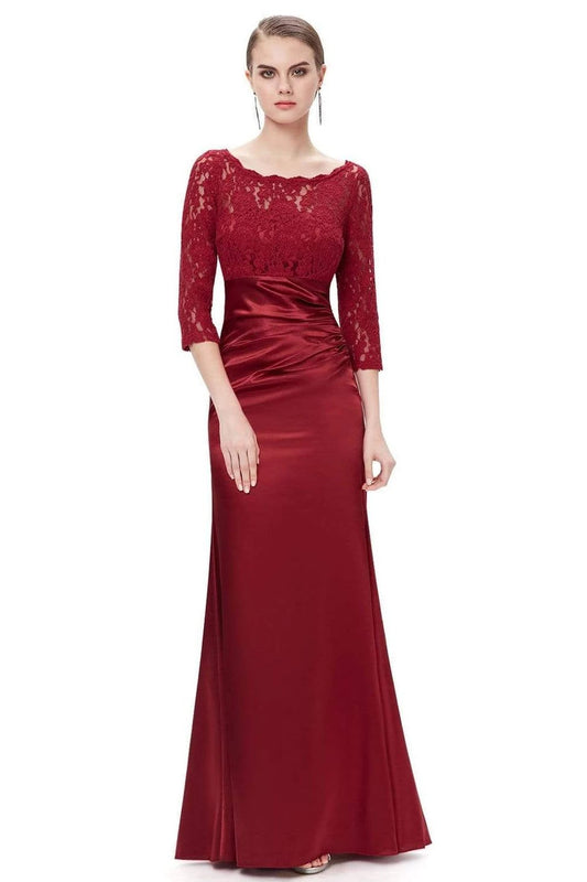 Elegant 3/4 Sleeve Lace Burgundy Formal Dresses Bateau Mermaid Evening Dresses SWK15142