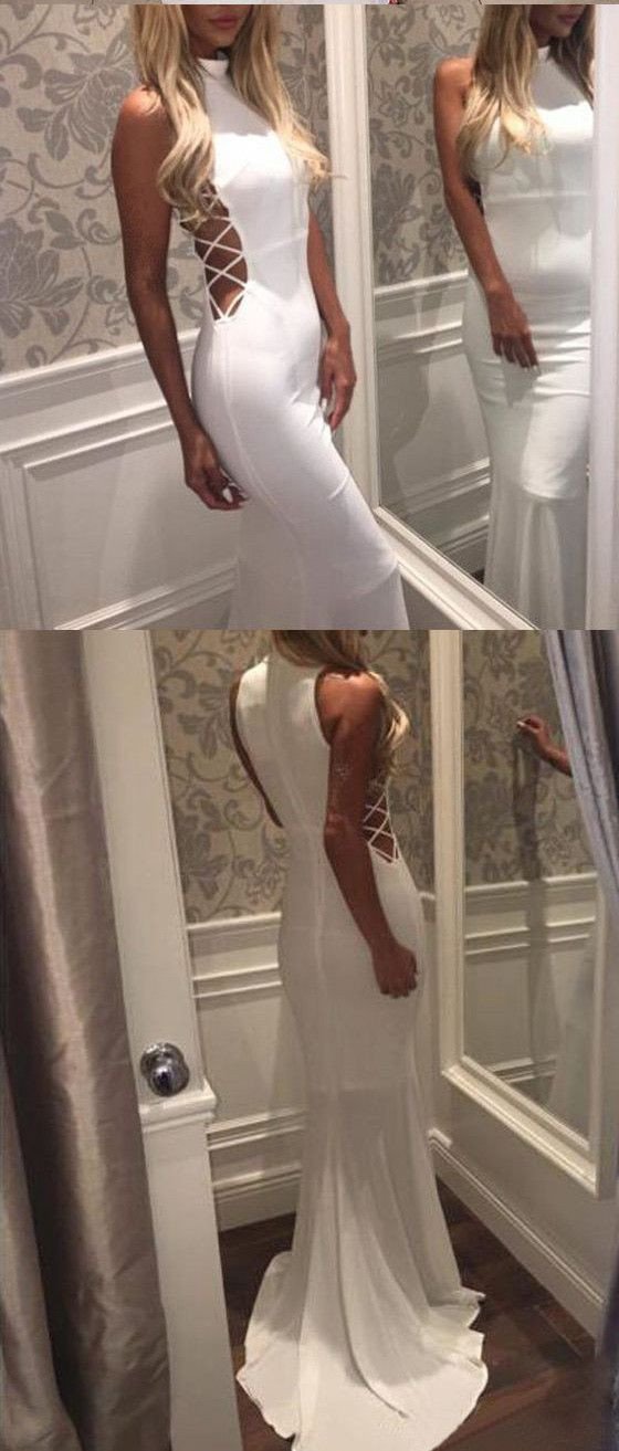 Mermaid High Neck Sleeveless Long Spandex Prom Dresses WK190