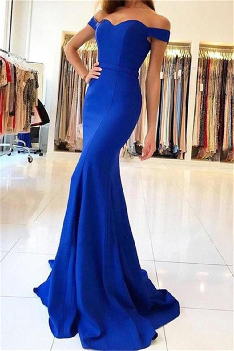 Off The Shoulder Long Royal Blue Sheath Party Prom Dresses Women Dresses