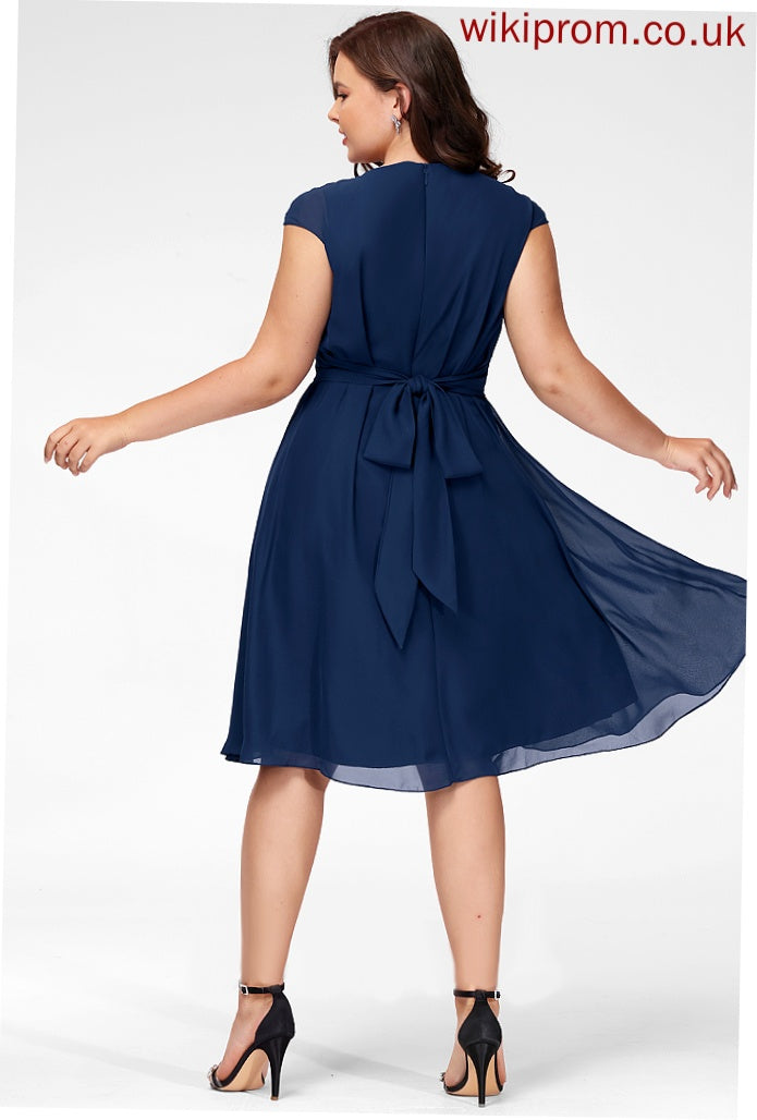 Aleah A-Line Chiffon Cocktail Cocktail Dresses Ruffle Dress Knee-Length With V-neck