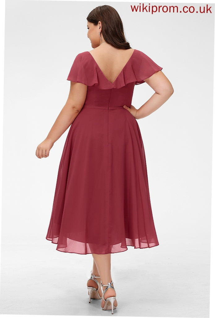 A-Line Prudence Ruffle Asymmetrical Cocktail Chiffon V-neck Dress With Cocktail Dresses