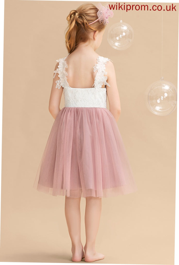 '- Flower Girl Dresses Dress Girl Flower A-Line Elvira Knee-length Tulle/Lace Sleeveless V-neck