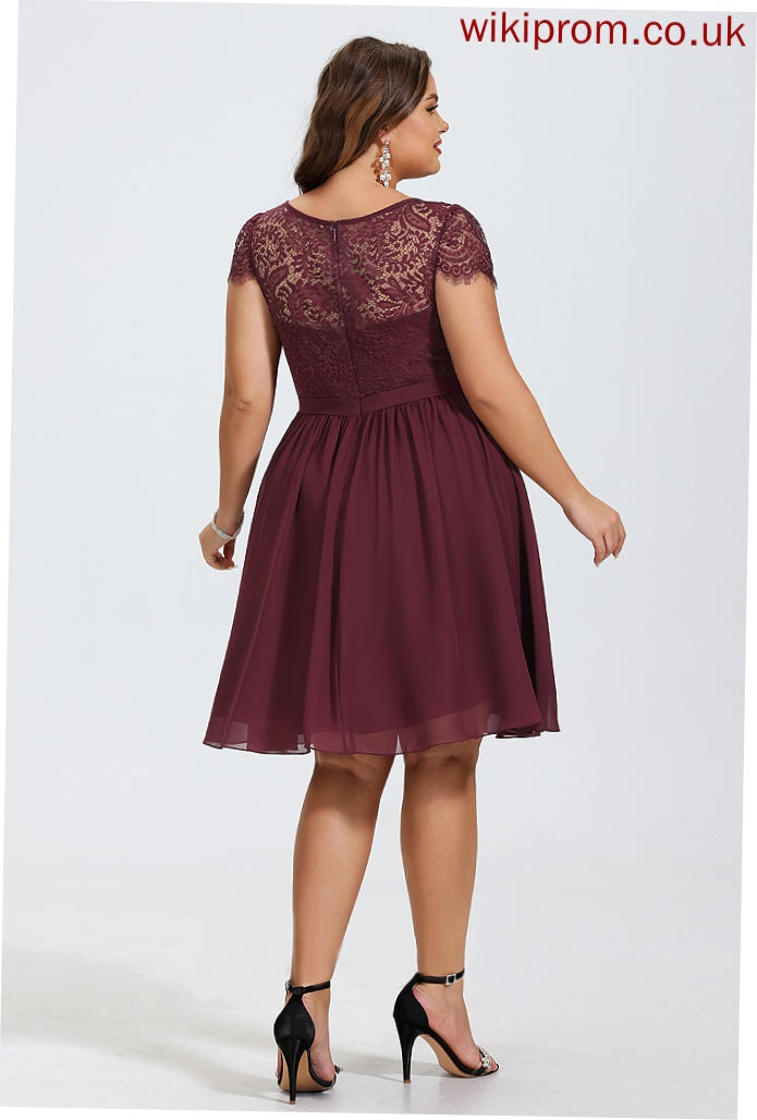 A-Line Chiffon Scoop Cassandra Lace Neck Cocktail Cocktail Dresses Knee-Length Dress