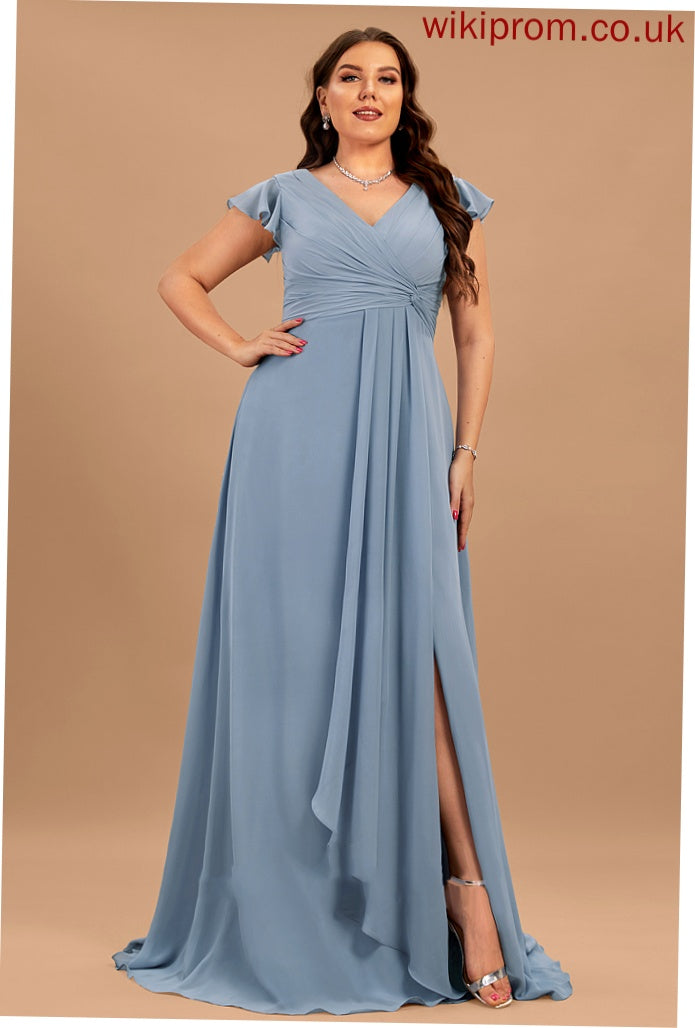 V-neck Floor-Length Silhouette Ruffle A-Line SplitFront Embellishment Length Neckline Fabric Anne A-Line/Princess Bridesmaid Dresses