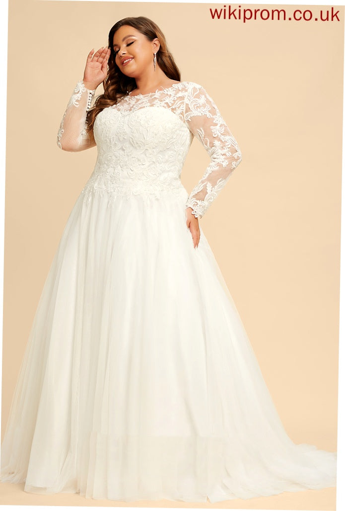 Lace Train Wedding Dresses Sweep Wedding Ball-Gown/Princess Helen Dress Tulle