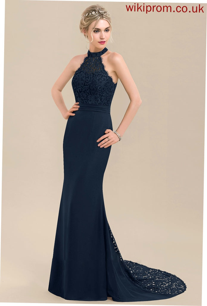 Neckline SweepTrain Straps Fabric Silhouette Trumpet/Mermaid Length Lace HighNeck Kamryn Scoop Sleeveless Bridesmaid Dresses