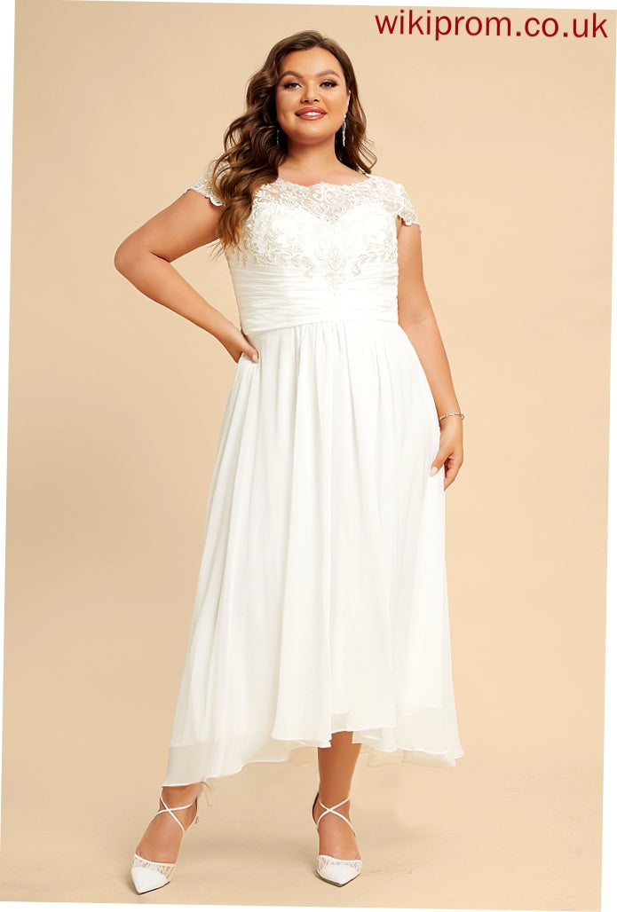 Lace Scoop Dress Neck Chiffon A-Line Alina Asymmetrical Wedding Wedding Dresses