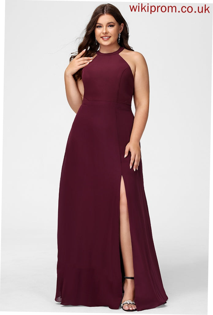 Neckline Fabric Floor-Length Embellishment Length Silhouette SplitFront A-Line HighNeck Genevieve A-Line/Princess Sleeveless Bridesmaid Dresses