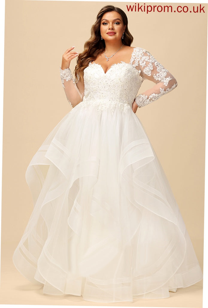 Ball-Gown/Princess Tulle Dress Floor-Length Wedding Dresses Kaila With Sequins Lace Beading V-neck Wedding