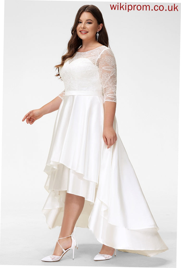 Lace Wedding Dresses Satin Wedding Asymmetrical Dress Scoop Gracelyn A-Line