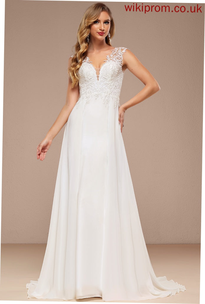 Train A-Line Kiara Lace Wedding Sweep V-neck Dress Chiffon Wedding Dresses