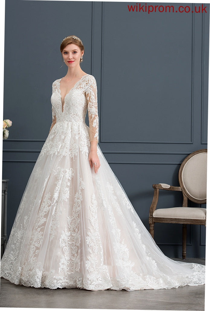 Kaitlin Lace Tulle Dress Ball-Gown/Princess Wedding V-neck Wedding Dresses