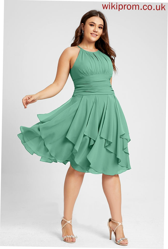 Ruffles Ruffle Knee-Length Amelie Chiffon Cascading Scoop Cocktail Dresses Neck With Cocktail Dress A-Line