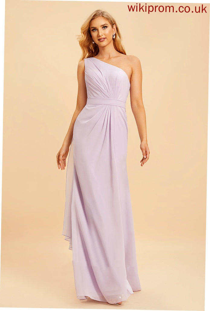 Neckline Floor-Length Fabric Length Ruffle Embellishment One-Shoulder Silhouette SplitFront A-Line Amanda A-Line/Princess Bridesmaid Dresses