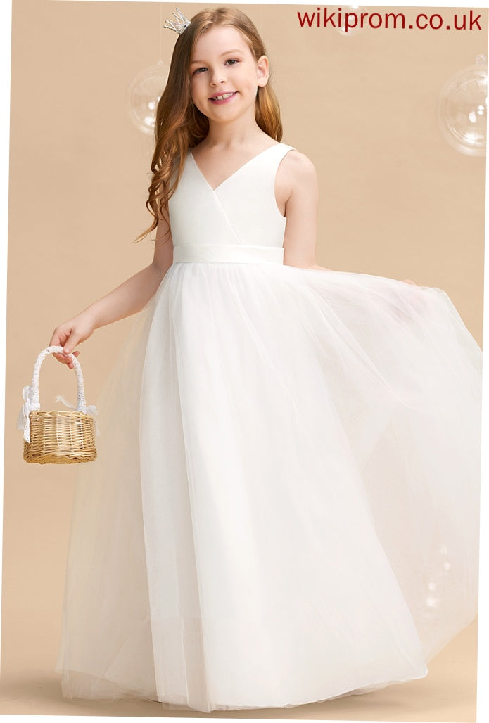 Floor-length Dress Ball-Gown/Princess Sloane V-neck Girl Tulle Back Bow(s)/V With Sleeveless - Flower Flower Girl Dresses