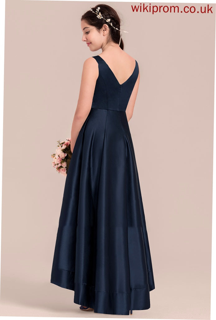 Satin Asymmetrical A-Line Junior Bridesmaid Dresses Dania V-neck