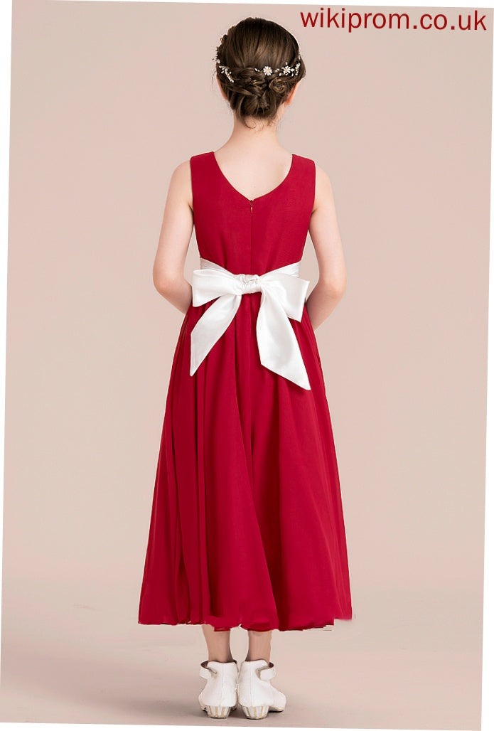 Scoop Chiffon With Junior Bridesmaid Dresses Empire Selina Bow(s) A-Line Ankle-Length Sash Neck